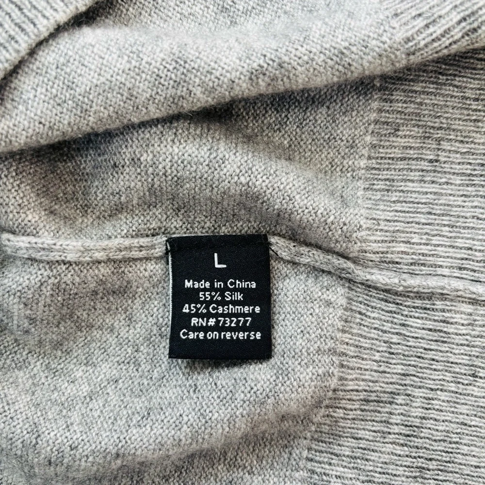 Apt9 Men Large Cashmere Silk V Neck heather gray knit slouchy pullover Sweater